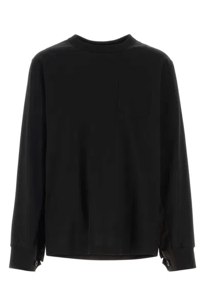 Sacai Jersey Poplin Oversized T Shirt Long Sleeves In Black