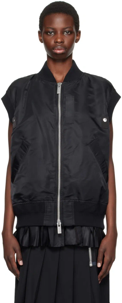 Sacai Zip Up Twill Vest In Black