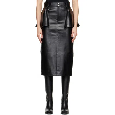 Sacai Black Leather Midi Skirt