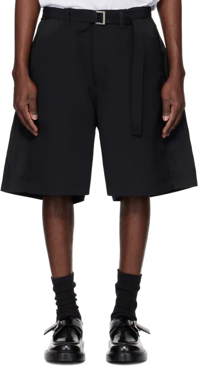 Sacai Black Matelasse Twill Mix Shorts In 001 Black