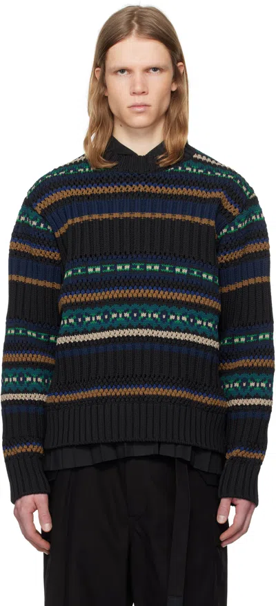 SACAI BLACK MESH KNIT SWEATER