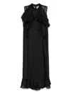 Sacai Sleeveless Turtleneck Midi Dress With Ruffled Sheer Panels In Black
