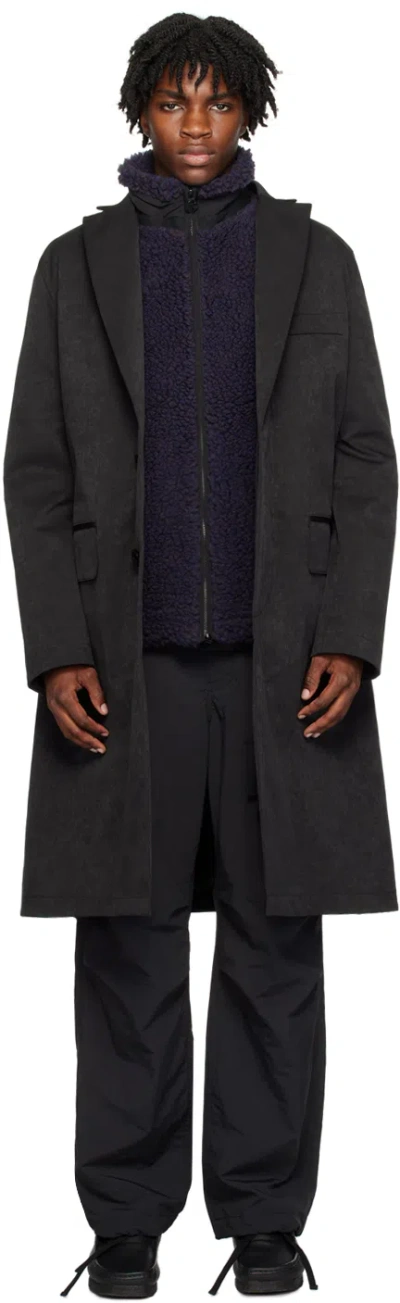Sacai Black Mix Faux-suede Coat In 001 Black