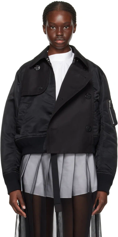 Sacai Black Mock Double-breasted Bomber Jacket In 001 Black