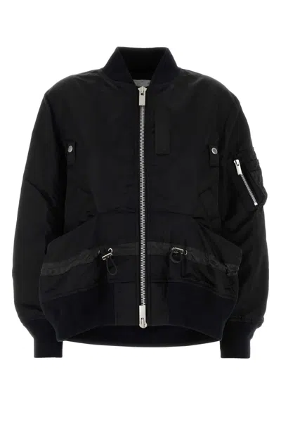 SACAI SACAI BLACK NYLON BOMBER JACKET