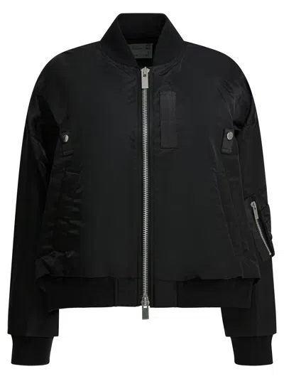 Sacai Asymmetric Zip-up Bomber Jacket In Black