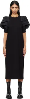 Sacai Black Nylon Twill & Cotton Jersey Maxi Dress In 001 Black