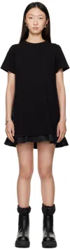 Sacai Black Nylon Twill & Cotton Jersey Minidress