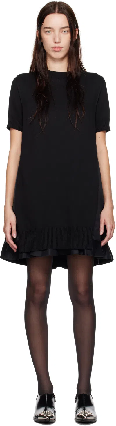 Sacai Black Nylon Twill & Knit Minidress In 001 Black