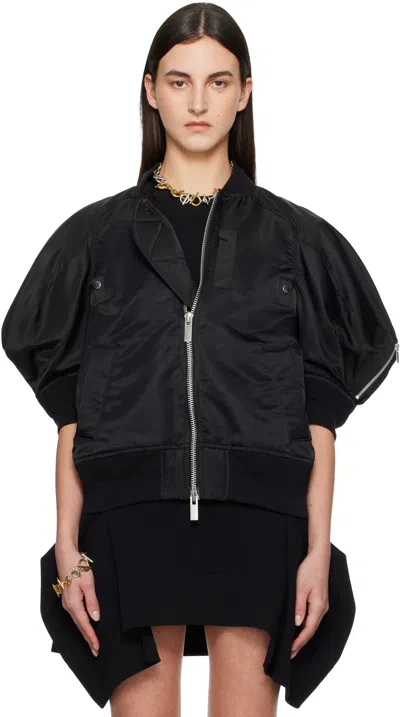 SACAI BLACK NYLON TWILL BOMBER