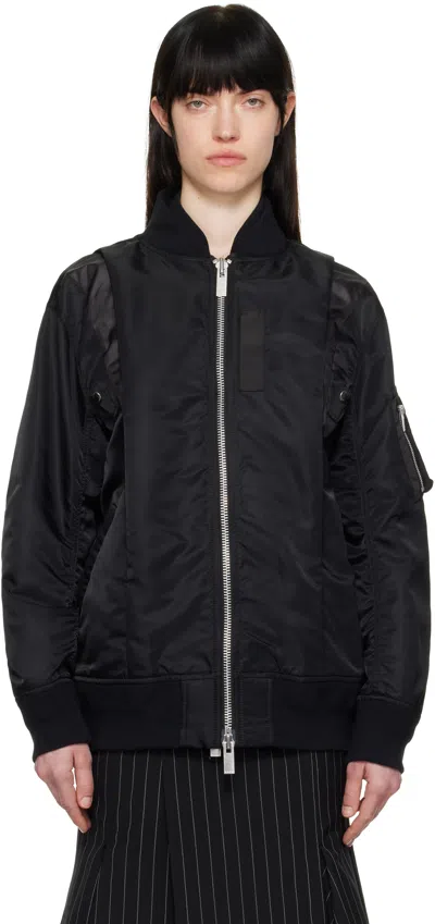 Sacai Black Nylon Twill Bomber Jacket In 001 Black