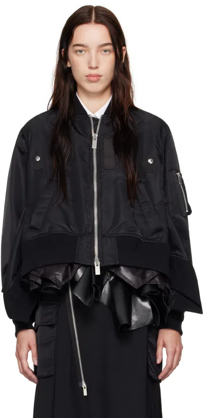 Sacai Black Nylon Twill Bomber Jacket In 001 Black