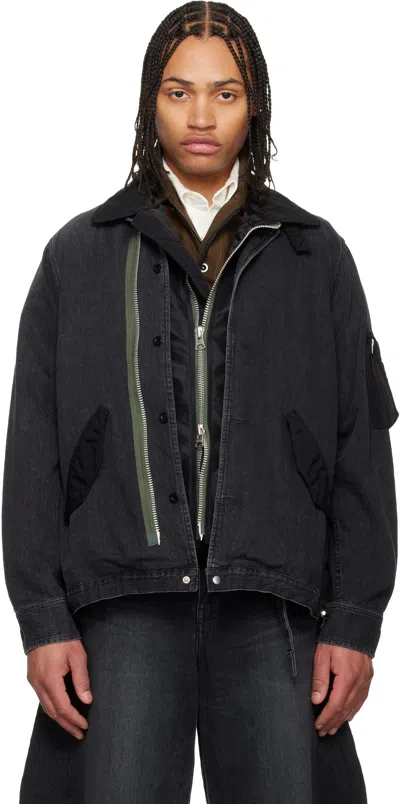 Sacai Twill-trimmed Denim Blouson Jacket In Black