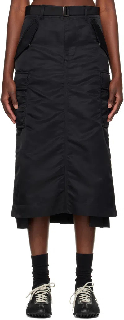 Sacai Black Nylon Twill Midi Skirt In 001 Black