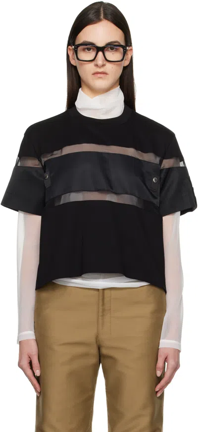 Sacai Black Nylon Twill Mix Cotton Jersey T-shirt In 001 Black