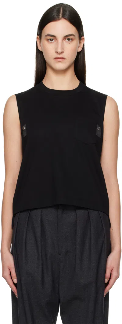 Sacai Black Nylon Twill Mix Cotton Jersey Tank Top In 001 Black