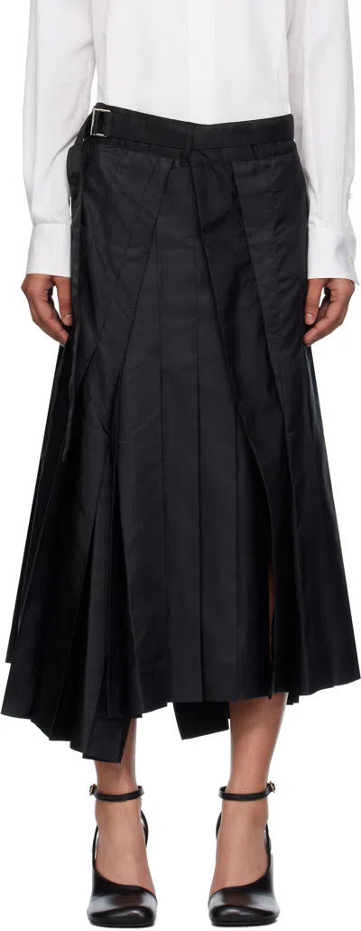 Sacai Black Nylon Twill Mix Midi Skirt