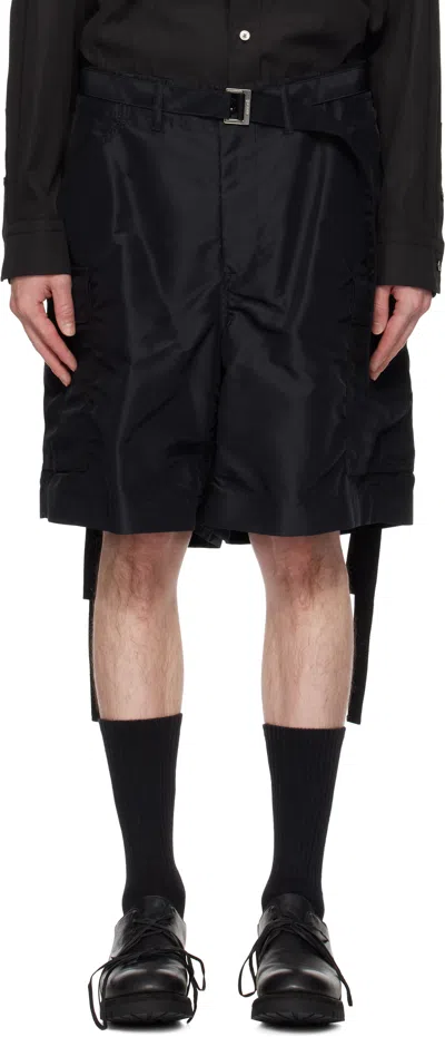 Sacai Black Nylon Twill Shorts In 001 Black