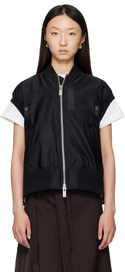 Sacai Black Nylon Twill Vest