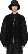 Sacai Black Nylon Twill X Knit Bomber Jacket In 001 Black