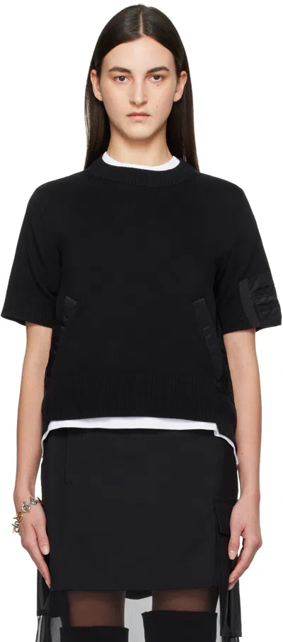 Sacai Black Nylon Twill X Knit Sweater In 001 Black