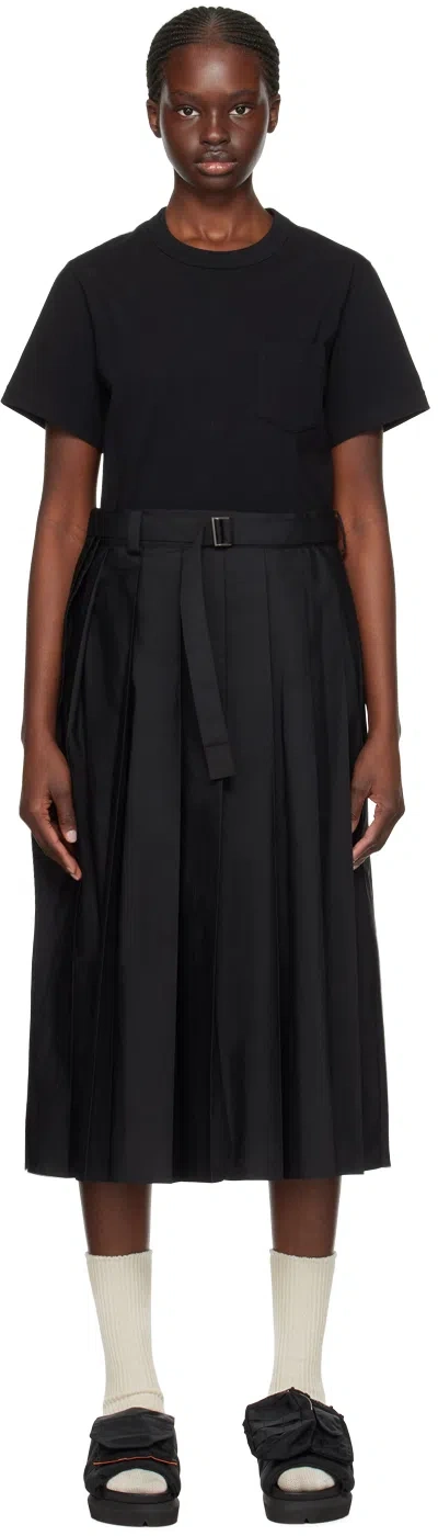 Sacai Black Overlay Midi Dress In 002 Black X Black
