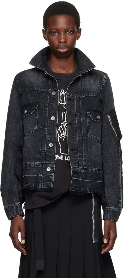 Sacai Black Paneled Denim Jacket In 001 Black