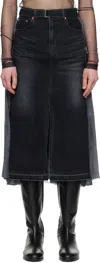 Sacai Black Denim Pleated Skirt With Adjustable Waist Belt In 001 Black