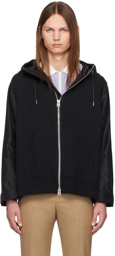 Sacai Wool Melton X Sponge Sweat Hoodie In Black