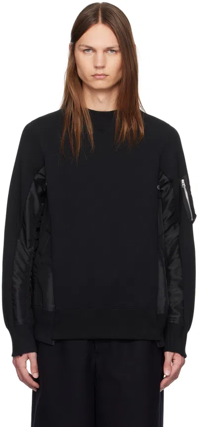 Sacai Black Paneled Sweatshirt In 002 Blackxblack