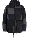 Sacai Patchwork Strapped Puffer Jacket In Black