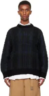 SACAI BLACK PLAID KNIT SWEATER