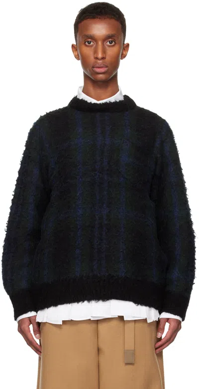 Sacai Black Plaid Knit Sweater In 001 Black