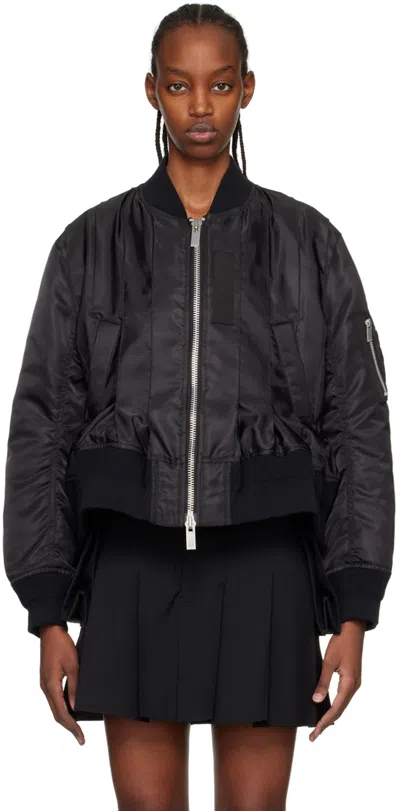 Sacai Black Pleated Bomber Jacket In 001 Black