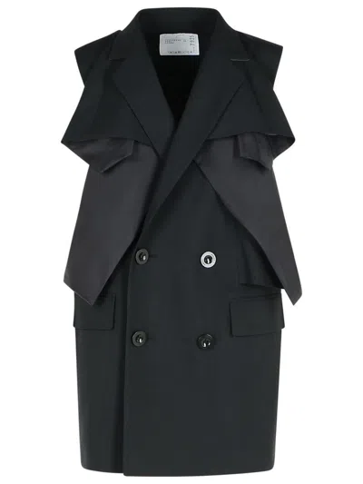 SACAI SACAI BLACK POLYESTER BLEND TRENCH COAT