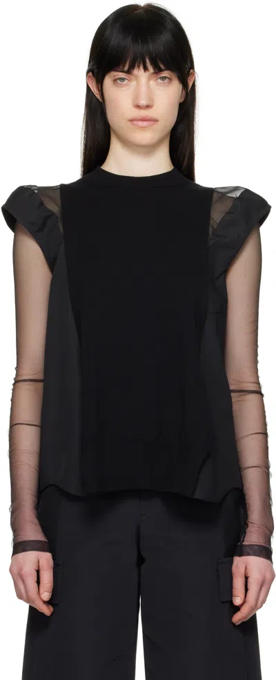 Sacai Women's Popeline X Knit Pullover Sweater In Black