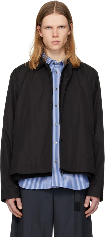 Sacai Black Poplin Jacket In Blue