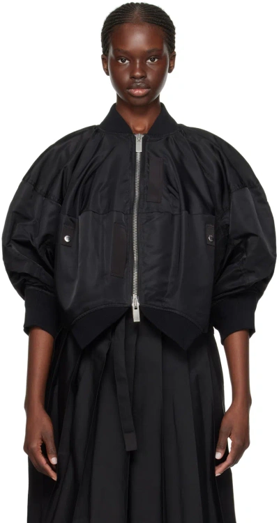 SACAI BLACK PUFF SLEEVE BOMBER JACKET