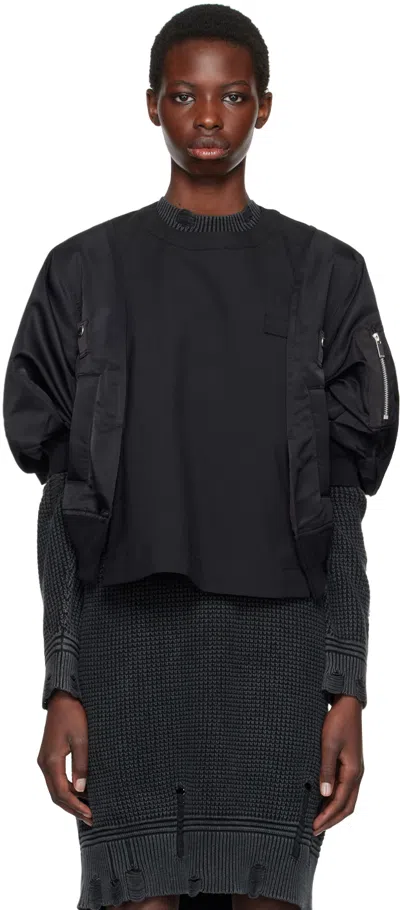 Sacai Black Puff Sleeve Sweater In 001 Black
