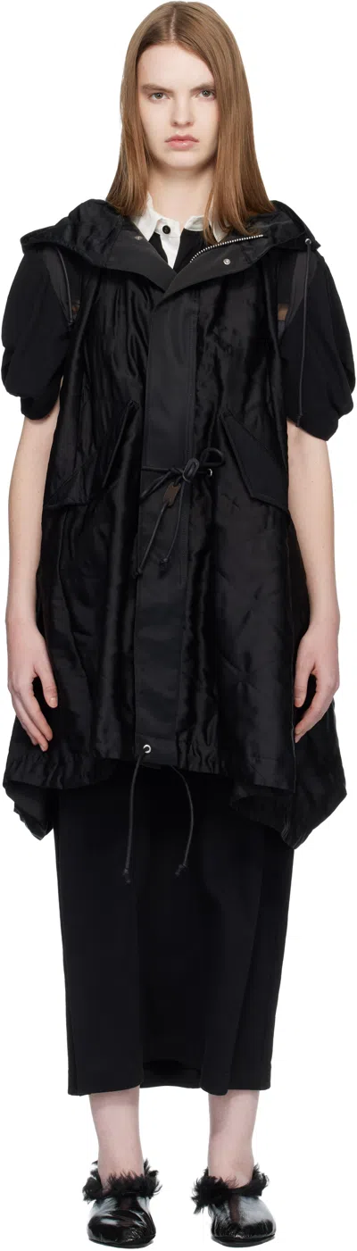 Sacai Black Quilted Satin Hooded Vest In Multi