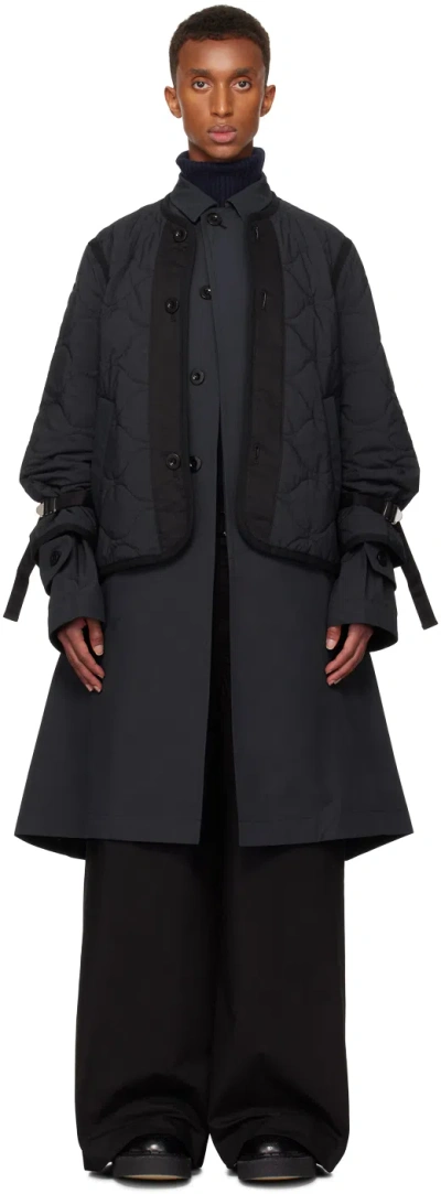Sacai Black Ripstop Coat In 001 Black