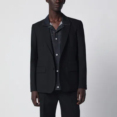 Sacai Black Single-breasted Jacket With Denim Insert In Multi