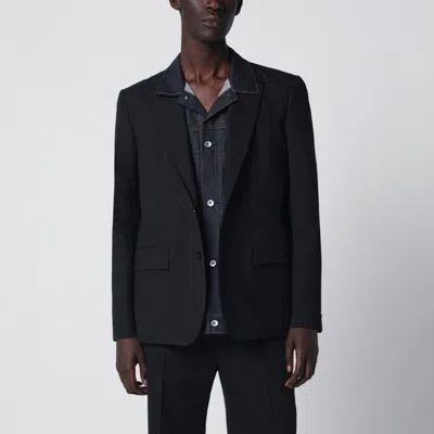 Sacai Black Single-breasted Jacket With Denim Insert