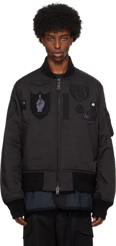 SACAI BLACK SPIEWAK & GONZ EDITION MULTI PATCH BOMBER JACKET