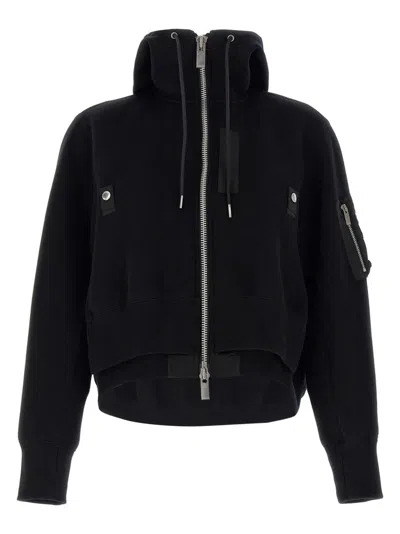 Sacai Black Sponge Sweat X Nylon Twill Hoodie