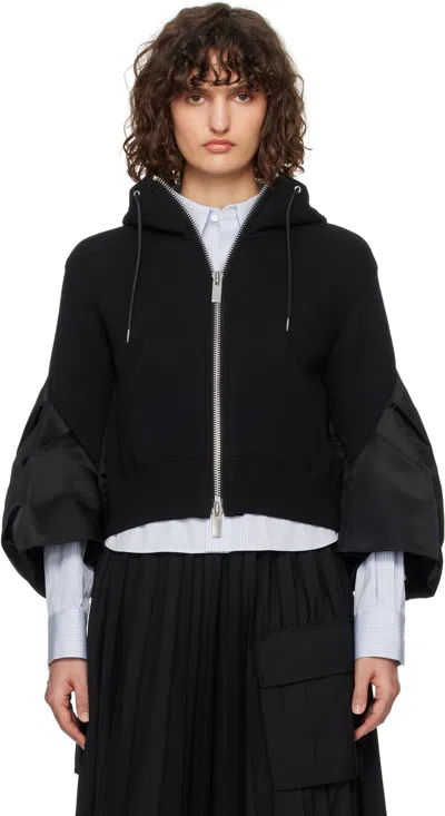 Sacai Black Sponge Sweat & Nylon Twill Hoodie In 001 Black