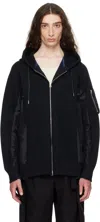 Sacai Black Sponge Sweat & Nylon Twill Hoodie In Black