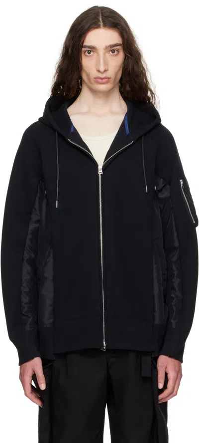 Sacai Black Sponge Sweat & Nylon Twill Hoodie