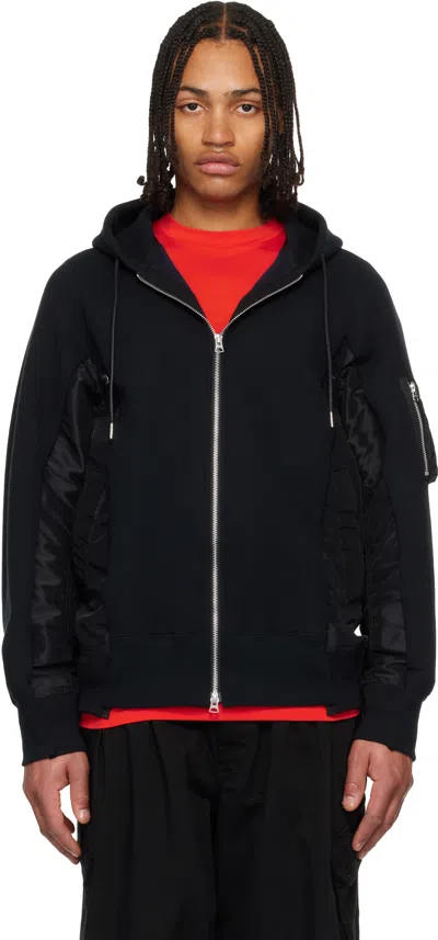 Sacai Black Sponge Sweat & Nylon Twill Hoodie