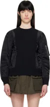 Sacai Black Sponge Sweat & Nylon Twill Sweatshirt In 001 Black